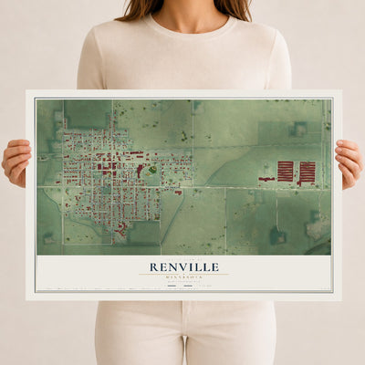 Map of Renville, Minnesota, 12 x 18 inch unframed archival matte print