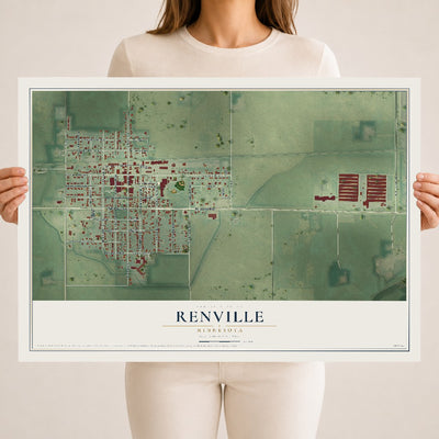 Map of Renville, Minnesota, 18 x 24 inch unframed archival matte print