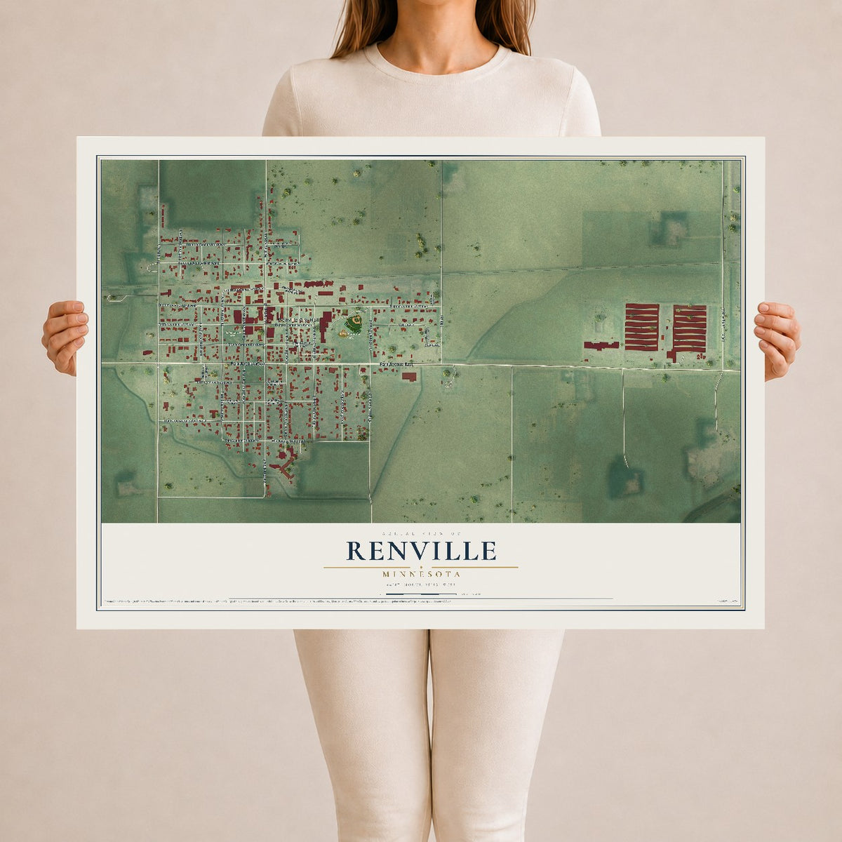 Map of Renville, Minnesota, 24 x 36 inch unframed archival matte print