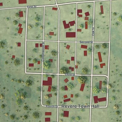Close-up of the map of Revere, Minnesota print showing street and building detail