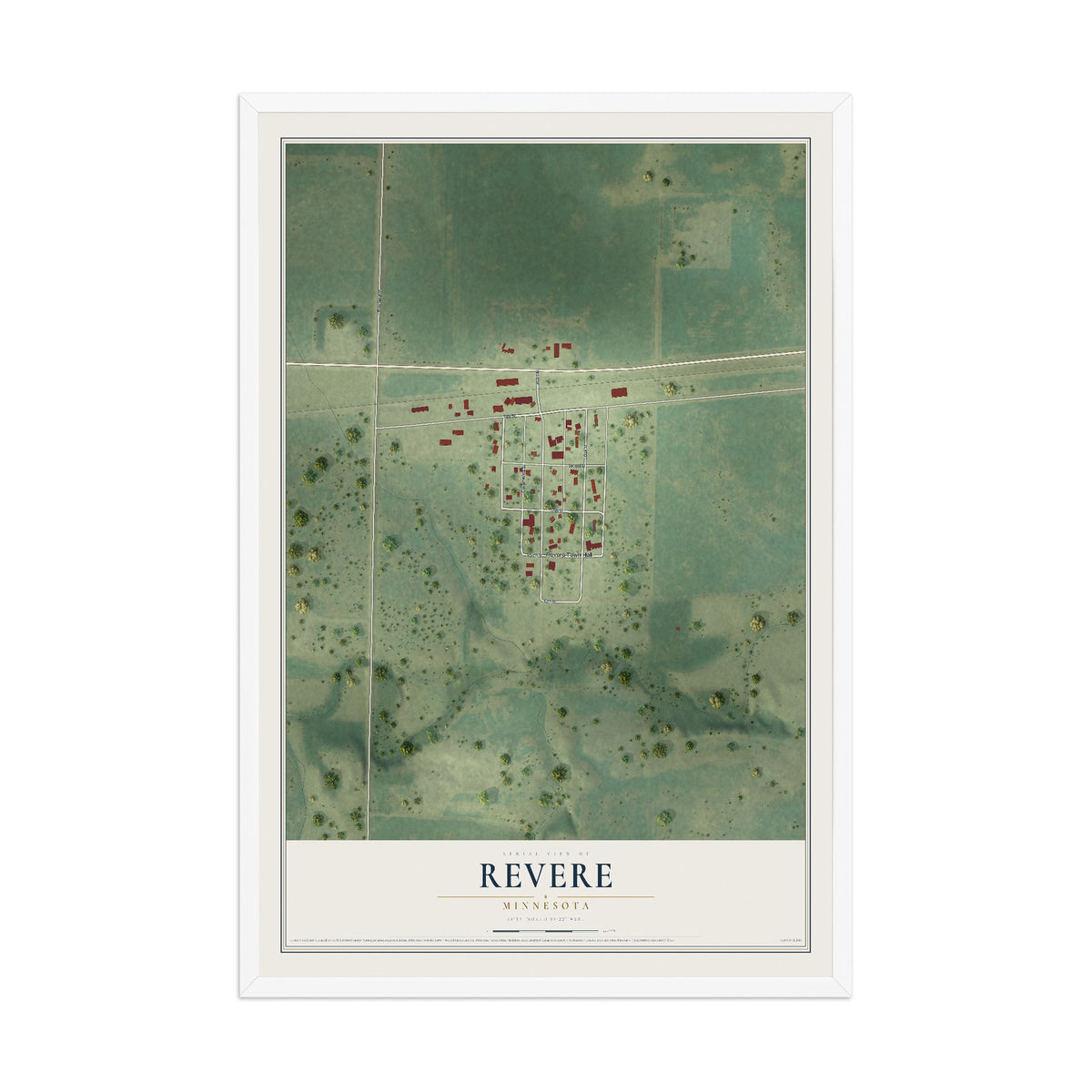 Map of Revere, Minnesota, 12 x 18 inch print in a white wood frame