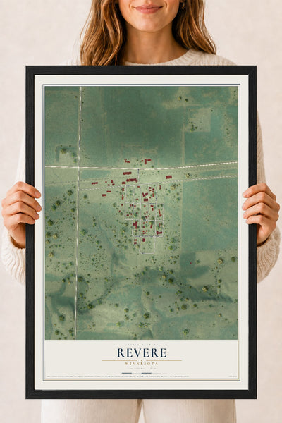 Map of Revere, Minnesota, 18 x 24 inch print in a black wood frame
