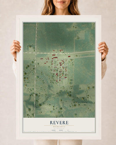 Map of Revere, Minnesota, 24 x 36 inch print in a white wood frame