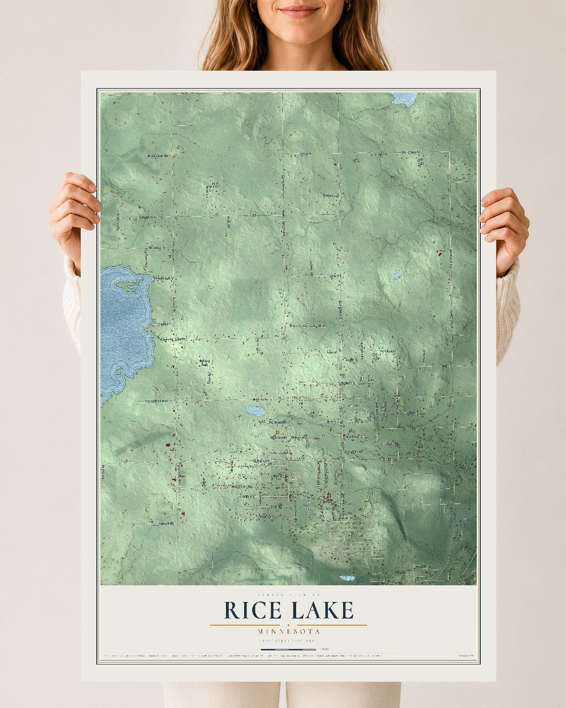 Map of Rice Lake, Minnesota, 24 x 36 inch unframed archival matte print