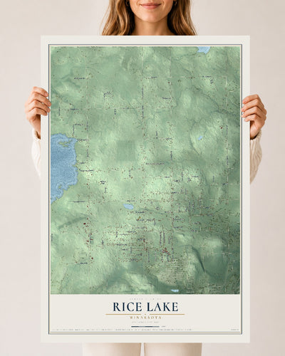 Map of Rice Lake, Minnesota, 24 x 36 inch unframed archival matte print
