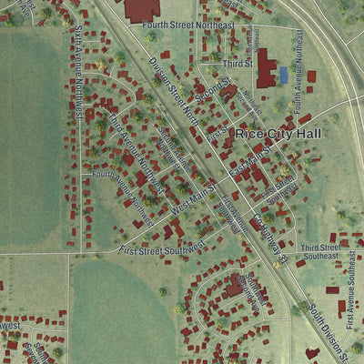 Close-up of the map of Rice, Minnesota print showing street and building detail