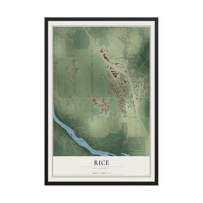Map of Rice, Minnesota, 12 x 18 inch print in a black wood frame