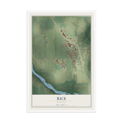 Map of Rice, Minnesota, 12 x 18 inch print in a white wood frame