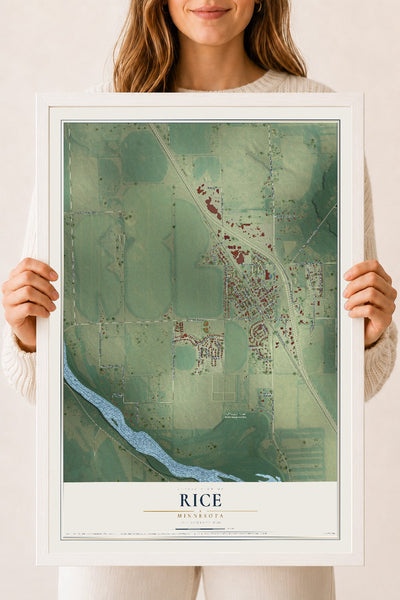 Map of Rice, Minnesota, 18 x 24 inch print in a white wood frame