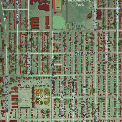 Second close-up of the map of Richfield, Minnesota print showing more streets and buildings
