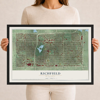 Map of Richfield, Minnesota, 12 x 18 inch print in a black wood frame