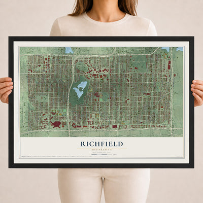 Map of Richfield, Minnesota, 18 x 24 inch print in a black wood frame