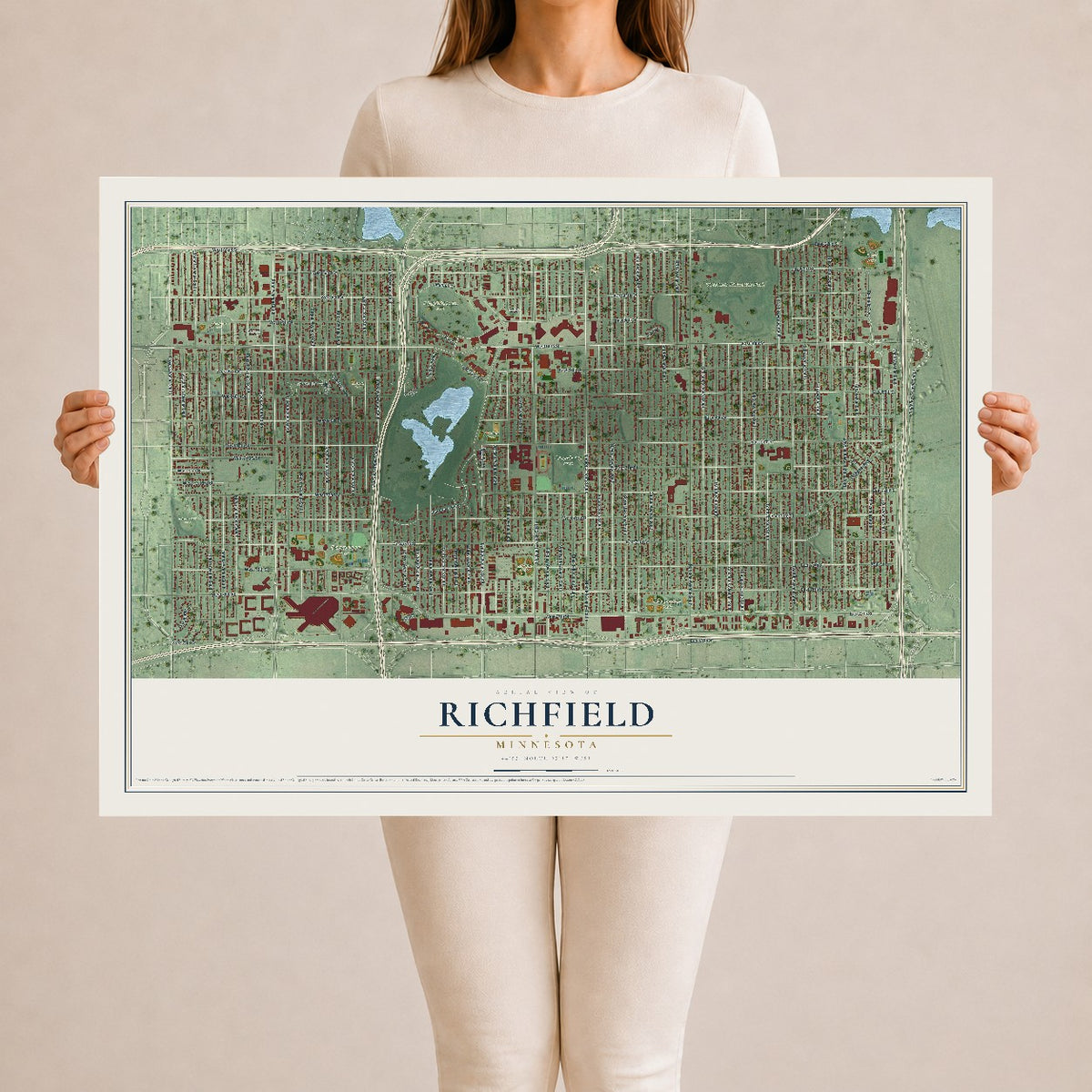 Map of Richfield, Minnesota, 24 x 36 inch unframed archival matte print