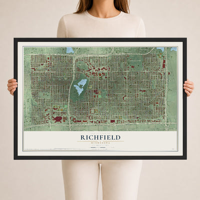 Map of Richfield, Minnesota, 24 x 36 inch print in a black wood frame