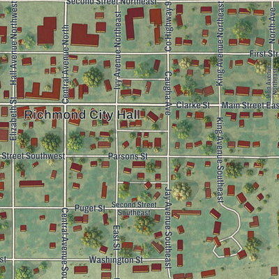 Close-up of the map of Richmond, Minnesota print showing street and building detail