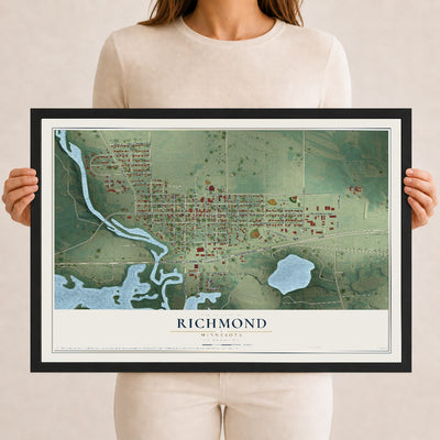 Map of Richmond, Minnesota, 12 x 18 inch print in a black wood frame