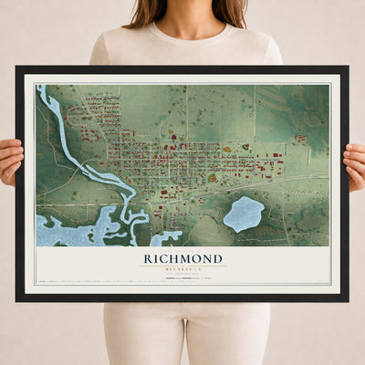 Map of Richmond, Minnesota, 18 x 24 inch print in a black wood frame