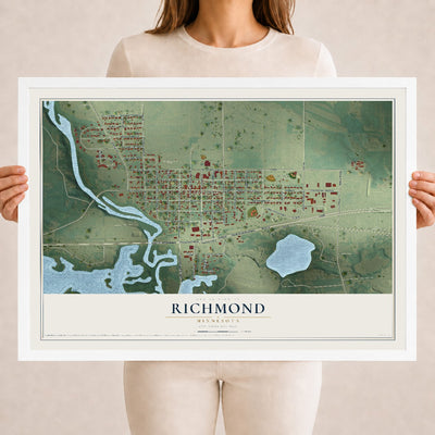 Map of Richmond, Minnesota, 18 x 24 inch print in a white wood frame