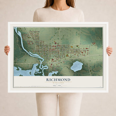 Map of Richmond, Minnesota, 24 x 36 inch print in a white wood frame