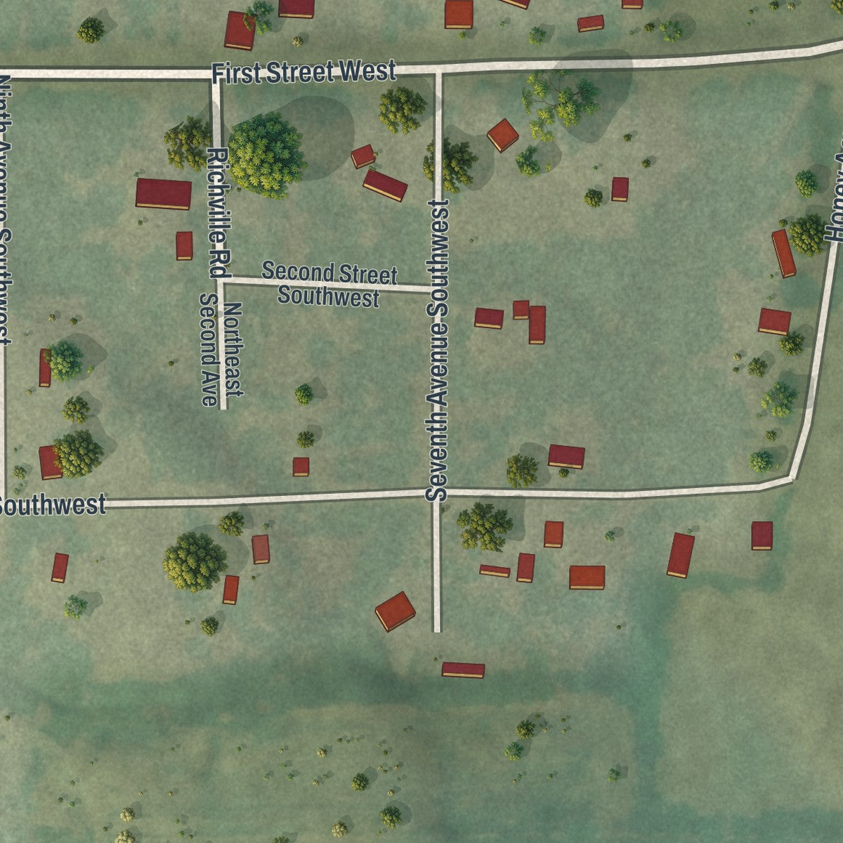 Second close-up of the map of Richville, Minnesota print showing more streets and buildings