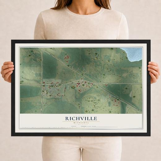 Map of Richville, Minnesota, 12 x 18 inch print in a black wood frame