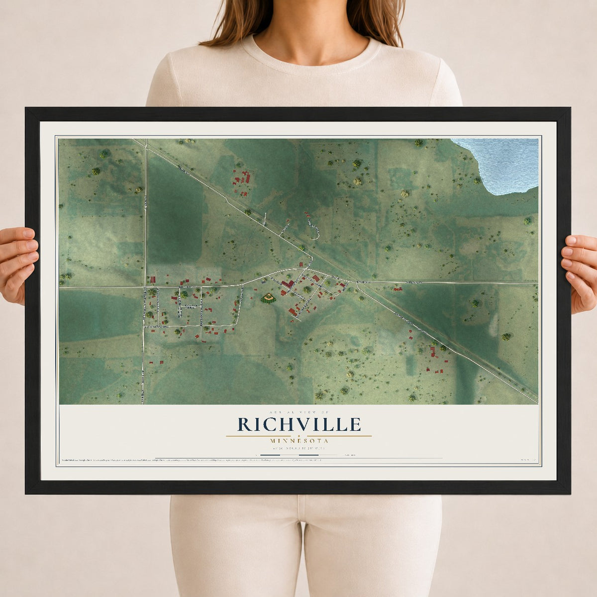Map of Richville, Minnesota, 18 x 24 inch print in a black wood frame