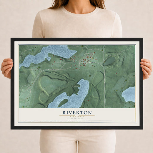 Map of Riverton, Minnesota, 12 x 18 inch print in a black wood frame