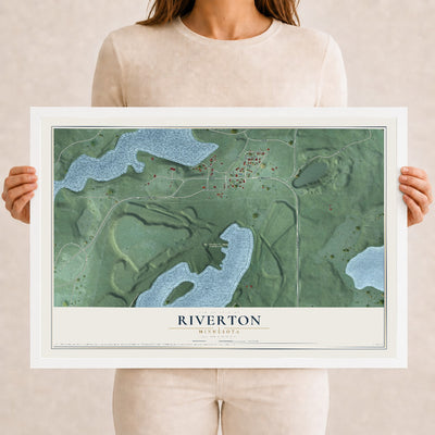 Map of Riverton, Minnesota, 12 x 18 inch print in a white wood frame