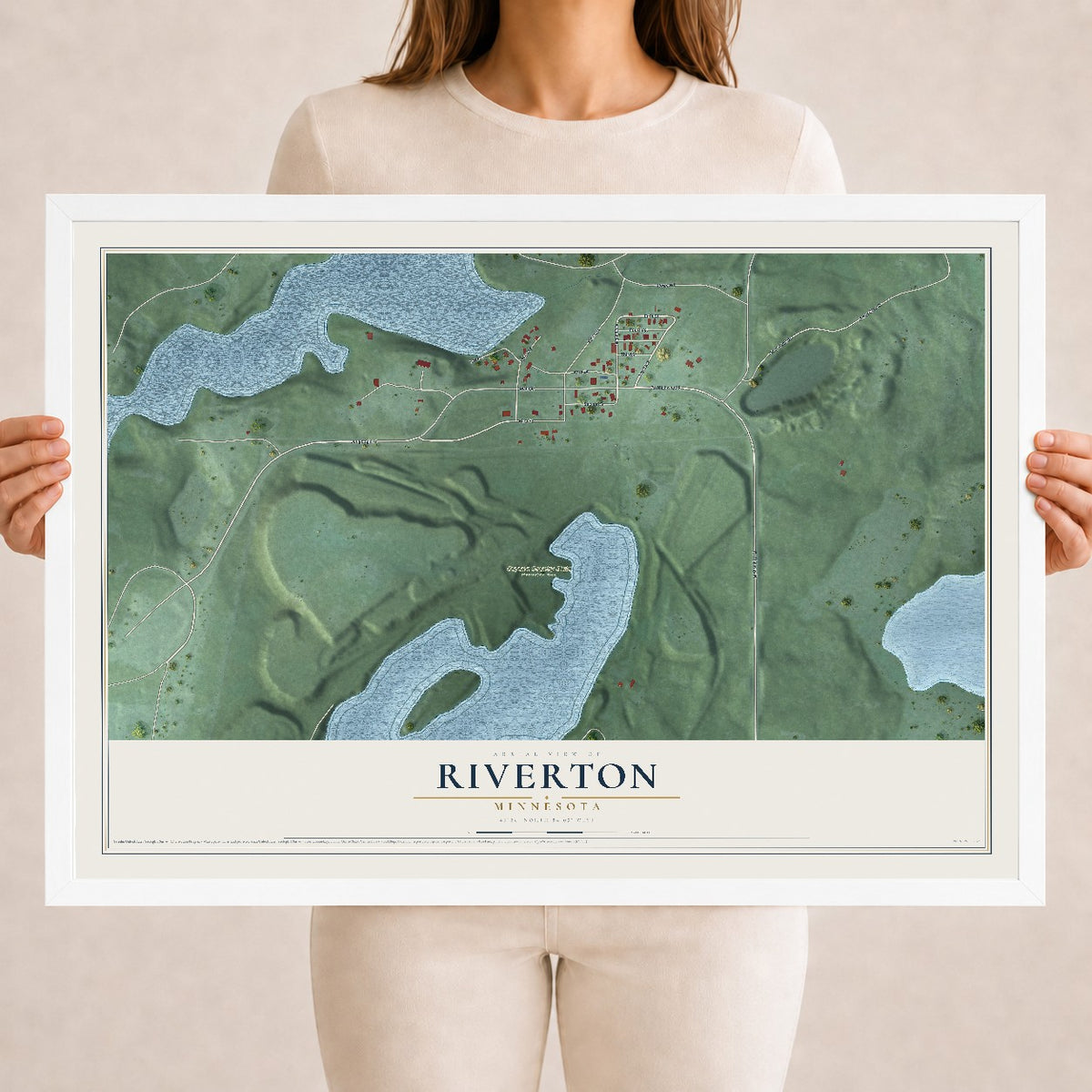 Map of Riverton, Minnesota, 18 x 24 inch print in a white wood frame