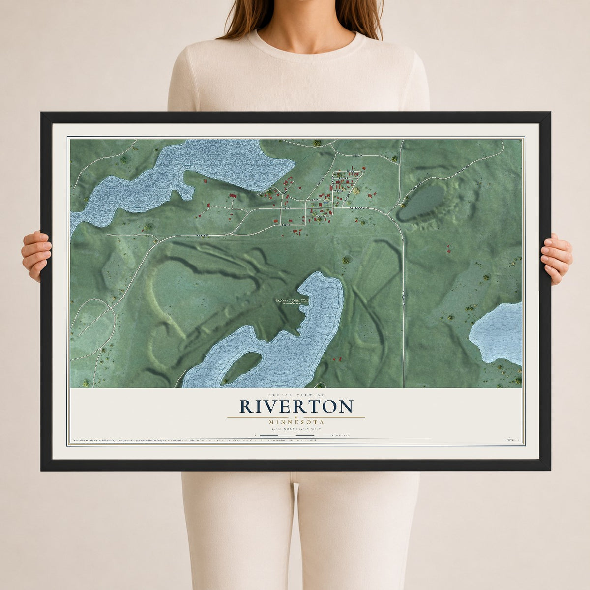 Map of Riverton, Minnesota, 24 x 36 inch print in a black wood frame