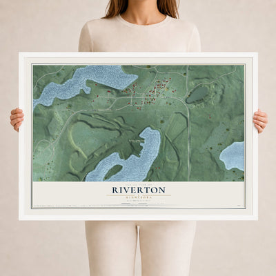 Map of Riverton, Minnesota, 24 x 36 inch print in a white wood frame
