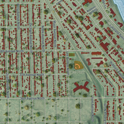 Close-up of the map of Robbinsdale, Minnesota print showing street and building detail