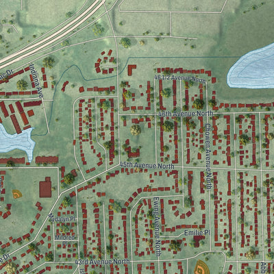 Second close-up of the map of Robbinsdale, Minnesota print showing more streets and buildings