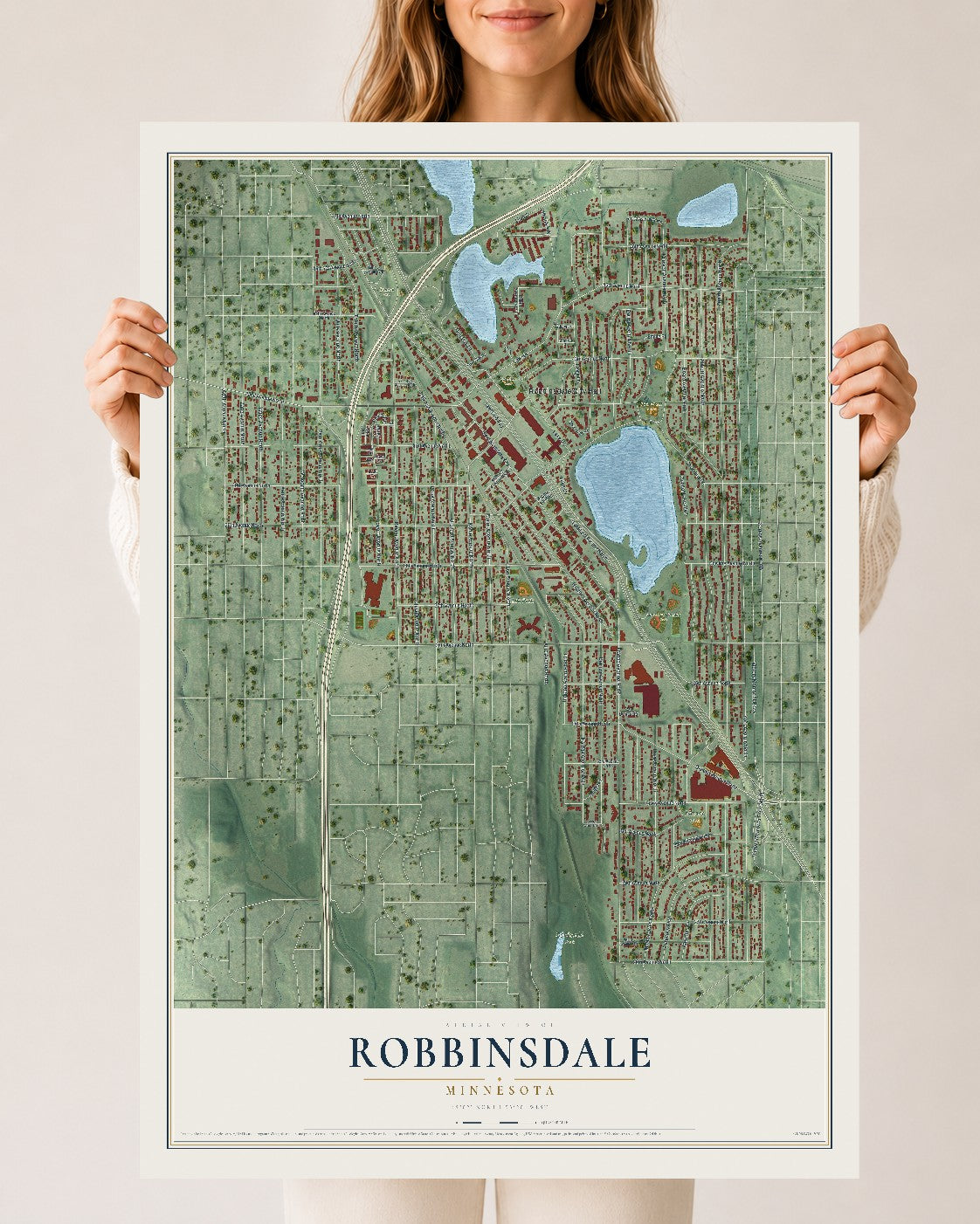 Map of Robbinsdale, Minnesota, 24 x 36 inch unframed archival matte print