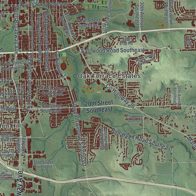 Second close-up of the map of Rochester, Minnesota print showing more streets and buildings