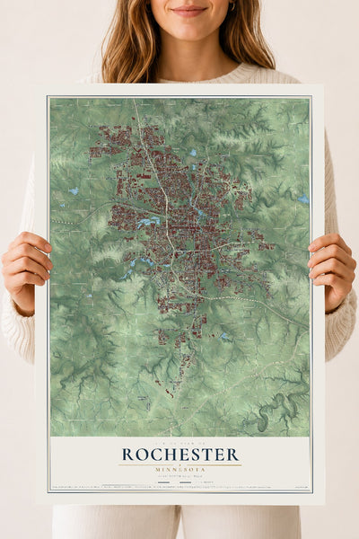 Map of Rochester, Minnesota, 18 x 24 inch unframed archival matte print