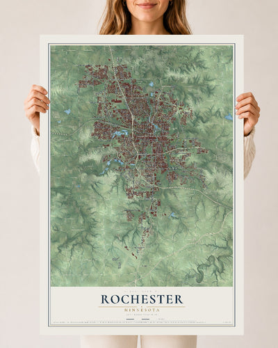 Map of Rochester, Minnesota, 24 x 36 inch unframed archival matte print