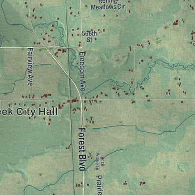 Close-up of the map of Rock Creek, Minnesota print showing street and building detail