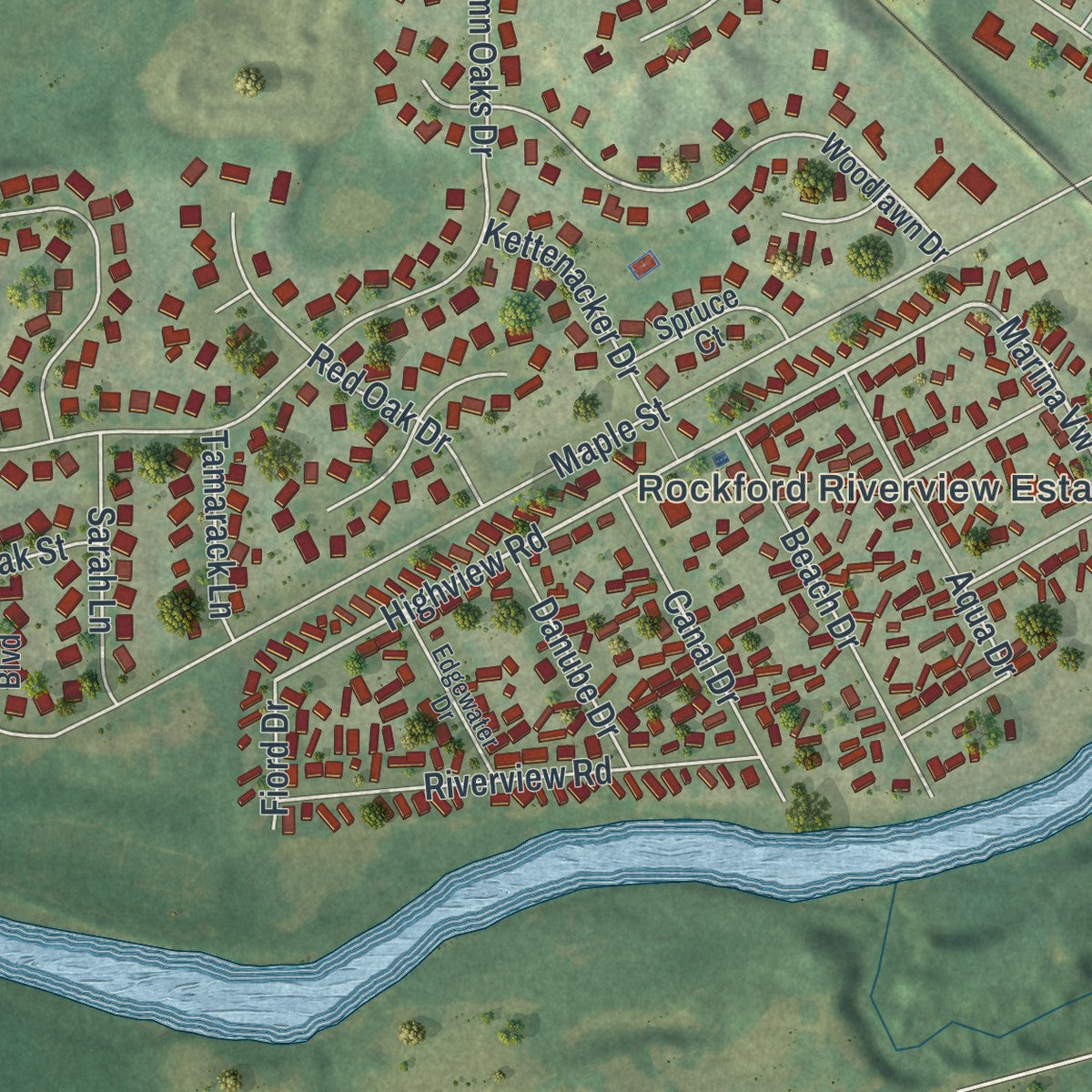 Close-up of the map of Rockford, Minnesota print showing street and building detail