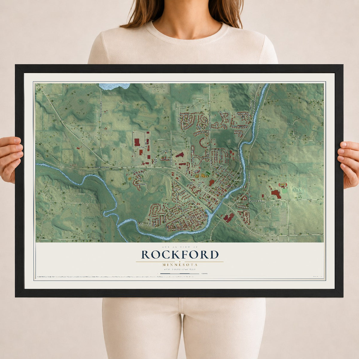 Map of Rockford, Minnesota, 18 x 24 inch print in a black wood frame