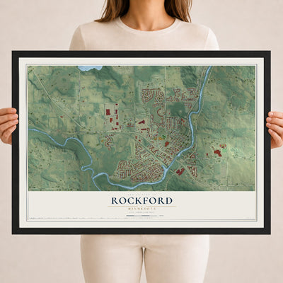 Map of Rockford, Minnesota, 18 x 24 inch print in a black wood frame