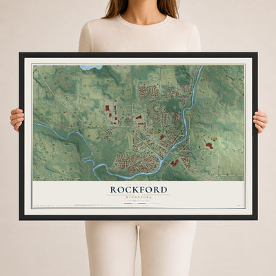 Map of Rockford, Minnesota, 24 x 36 inch print in a black wood frame