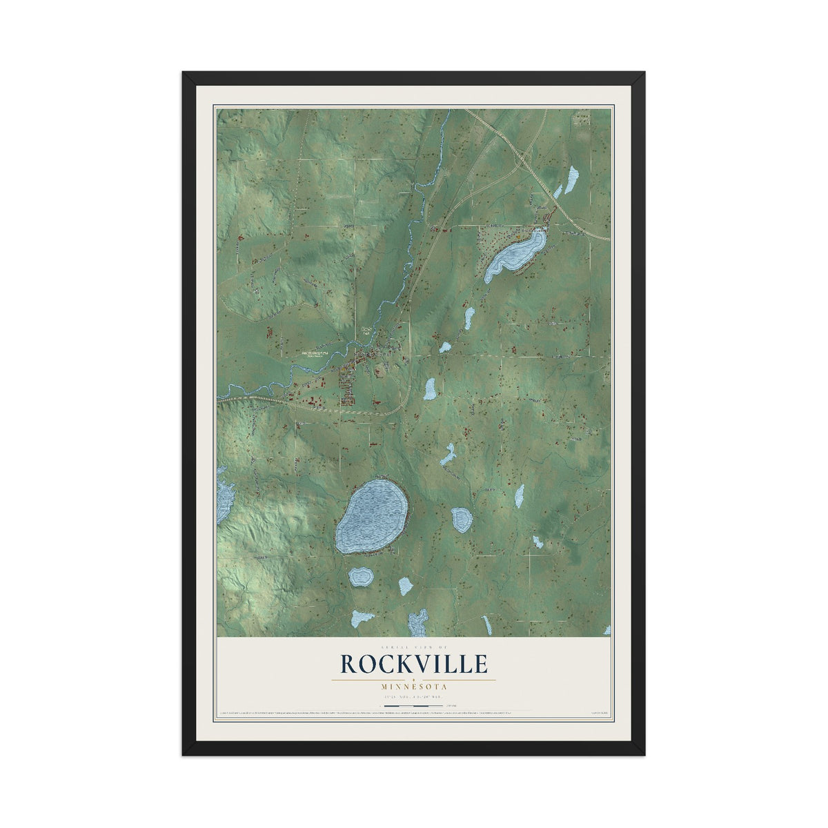 Map of Rockville, Minnesota, 12 x 18 inch print in a black wood frame
