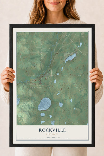 Map of Rockville, Minnesota, 18 x 24 inch print in a black wood frame