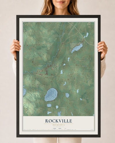 Map of Rockville, Minnesota, 24 x 36 inch print in a black wood frame