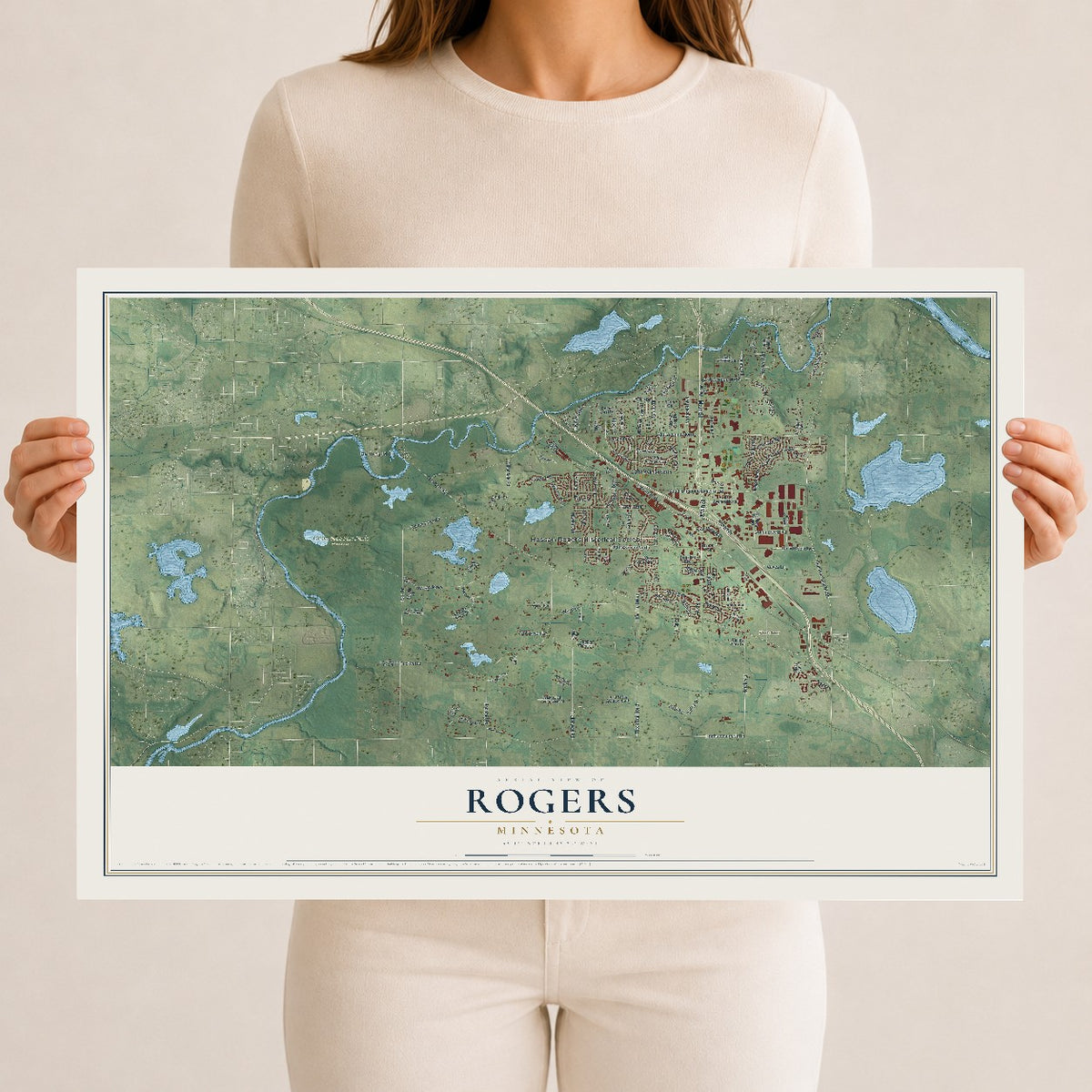Map of Rogers, Minnesota, 12 x 18 inch unframed archival matte print