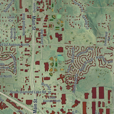 Close-up of the map of Rogers, Minnesota print showing street and building detail