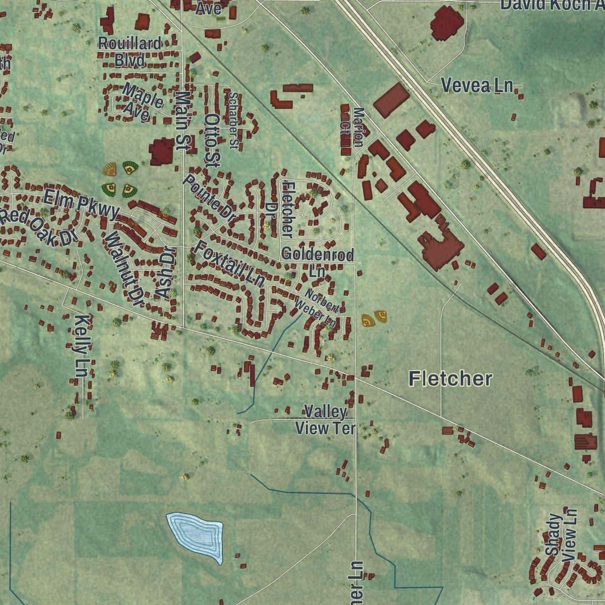Second close-up of the map of Rogers, Minnesota print showing more streets and buildings