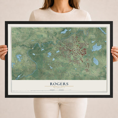 Map of Rogers, Minnesota, 18 x 24 inch print in a black wood frame
