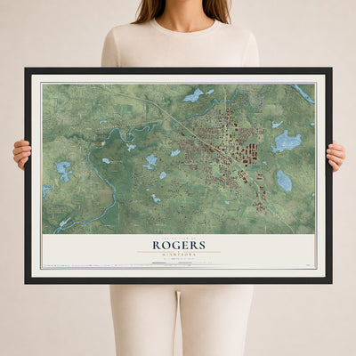 Map of Rogers, Minnesota, 24 x 36 inch print in a black wood frame